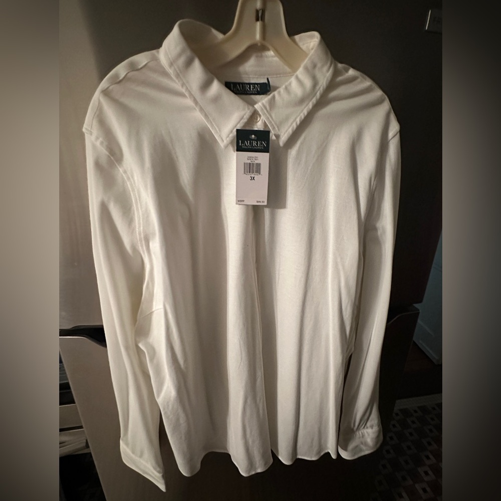 Lauren Ralph Lauren Women’s Plus Size Classic White Cotton Button Down Shirt NWT